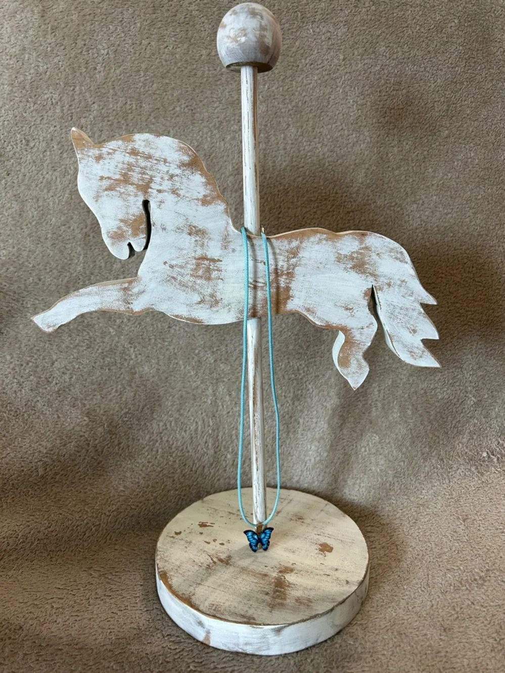 Jewelry Holder Shabby Chic Wooden Carousel Horse Decor - White Wash